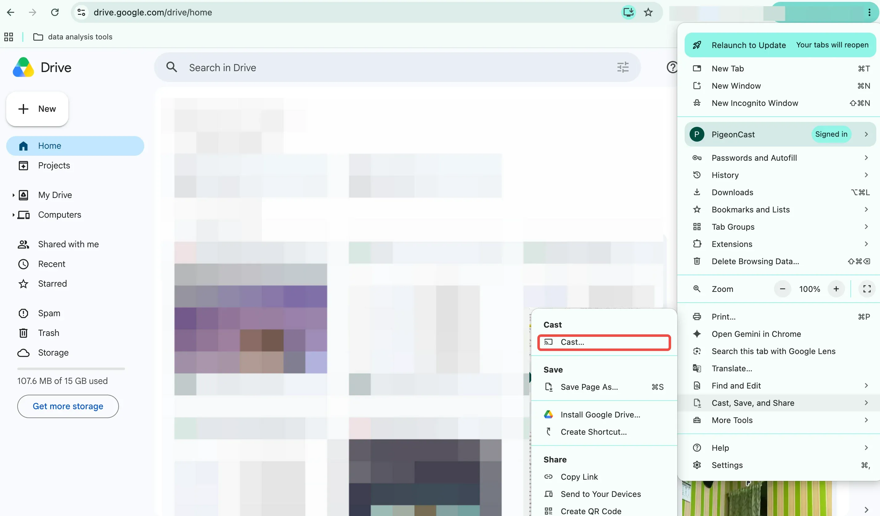 find Cast option in Chrome