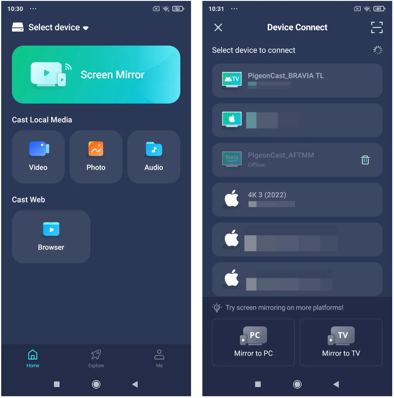 how to use PigeonCast on both sides for direct connection