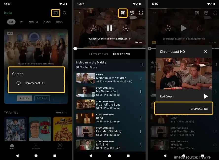 Cast icon in Hulu from Android