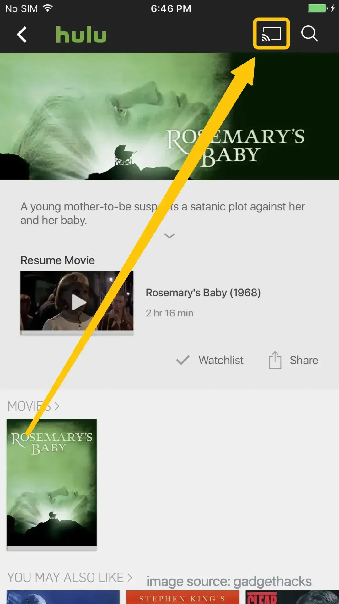 AirPlay button in Hulu from iPhone