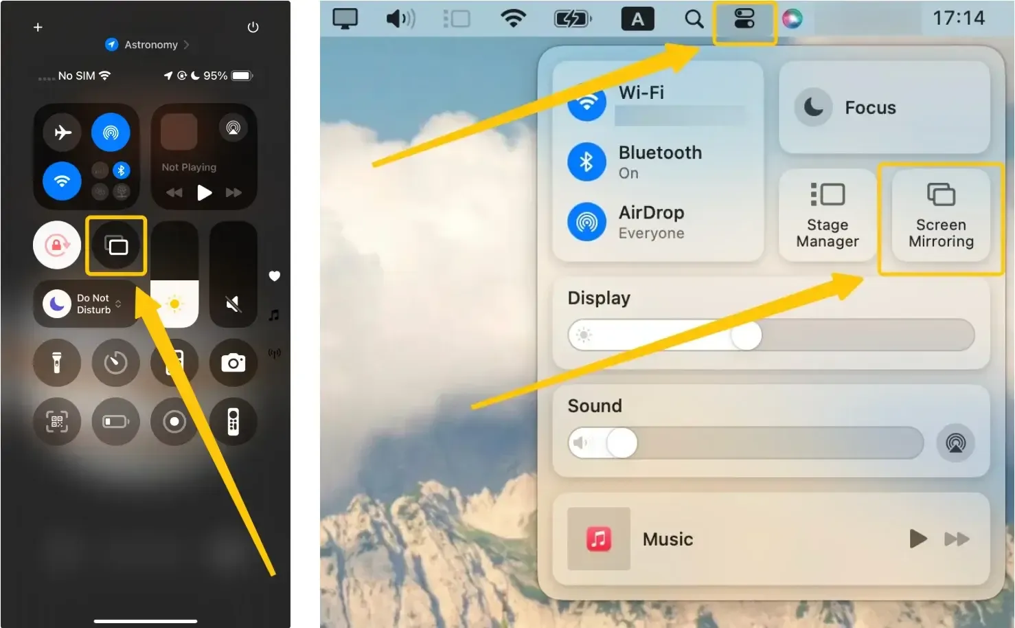 Screen Mirroring in iPhone and Mac's Control Center