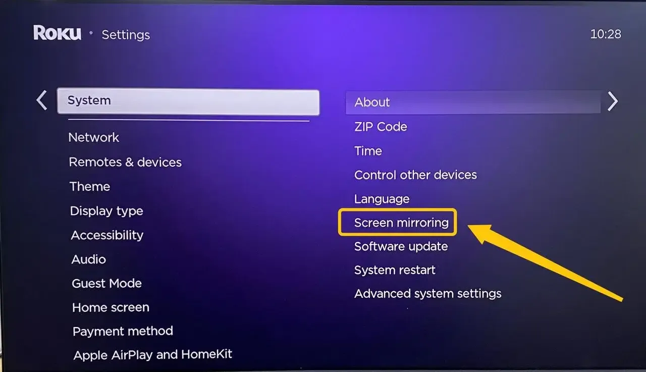 Screen Mirroring option on TV