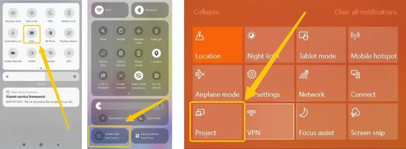 Cast, Smart View, or Project option