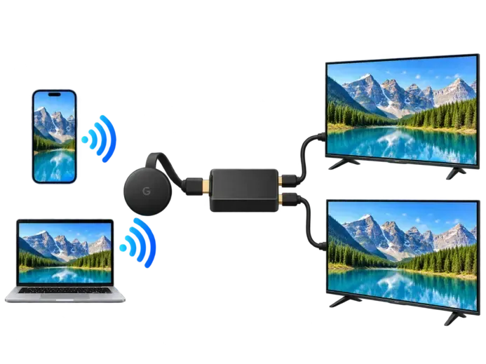 how to use one Chromecast with an HDMI splitter