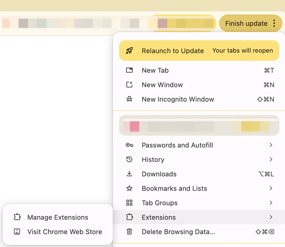 find Extensions in Chrome's settings menu