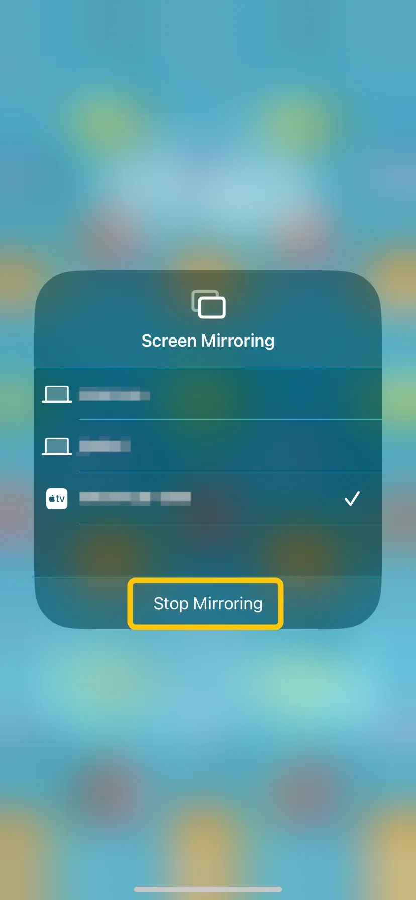 Stop option in Control Center