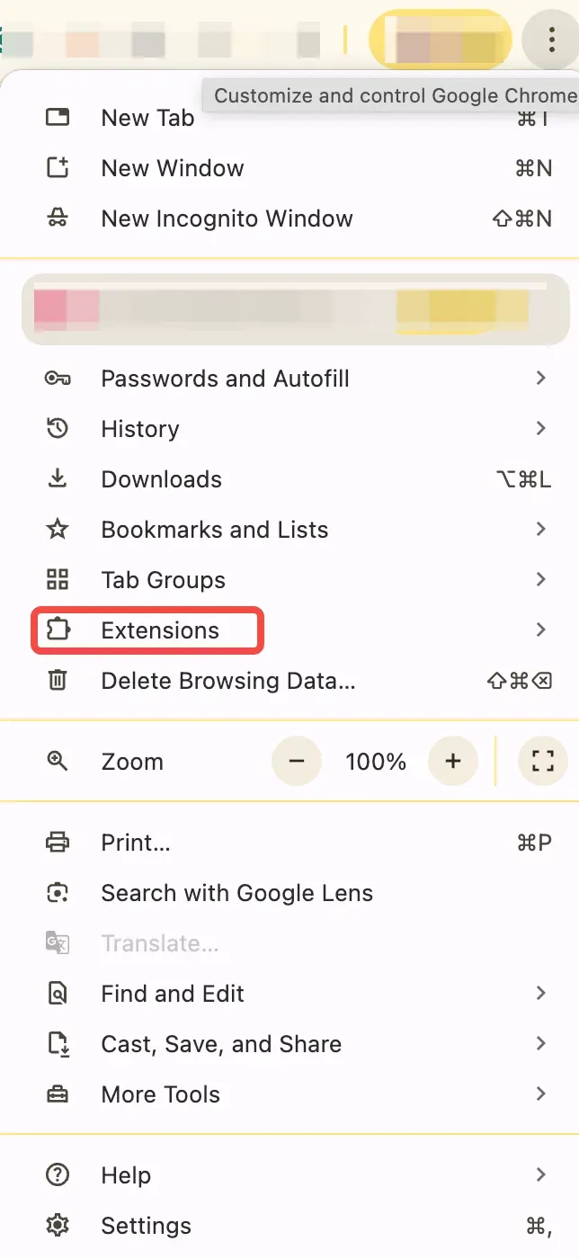 choose Extension in Chrome's menu