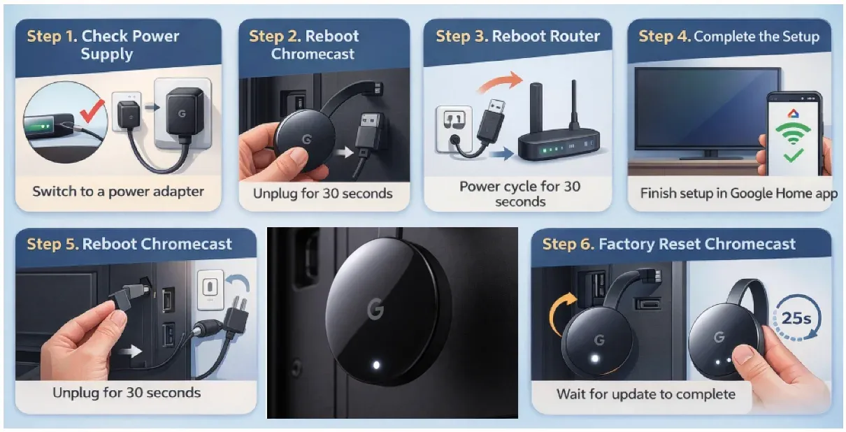 6 steps to fix Chromecast flashing white light
