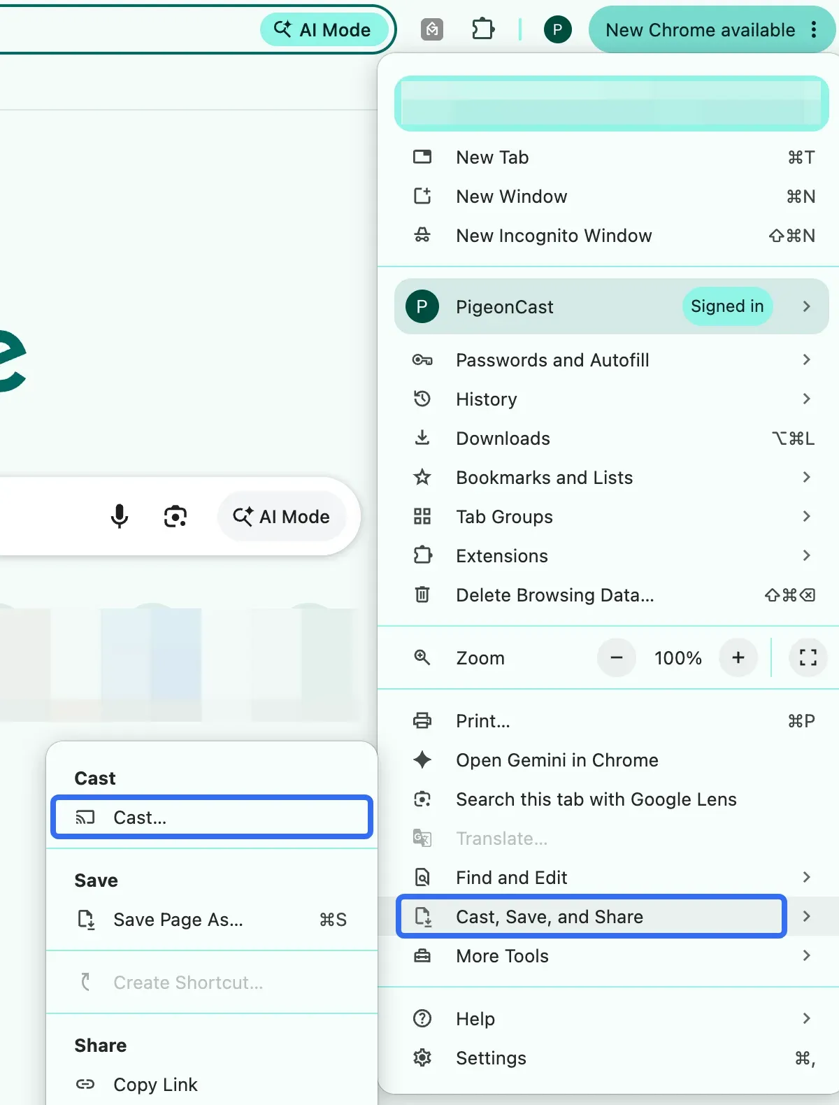 find the Cast option in Chrome