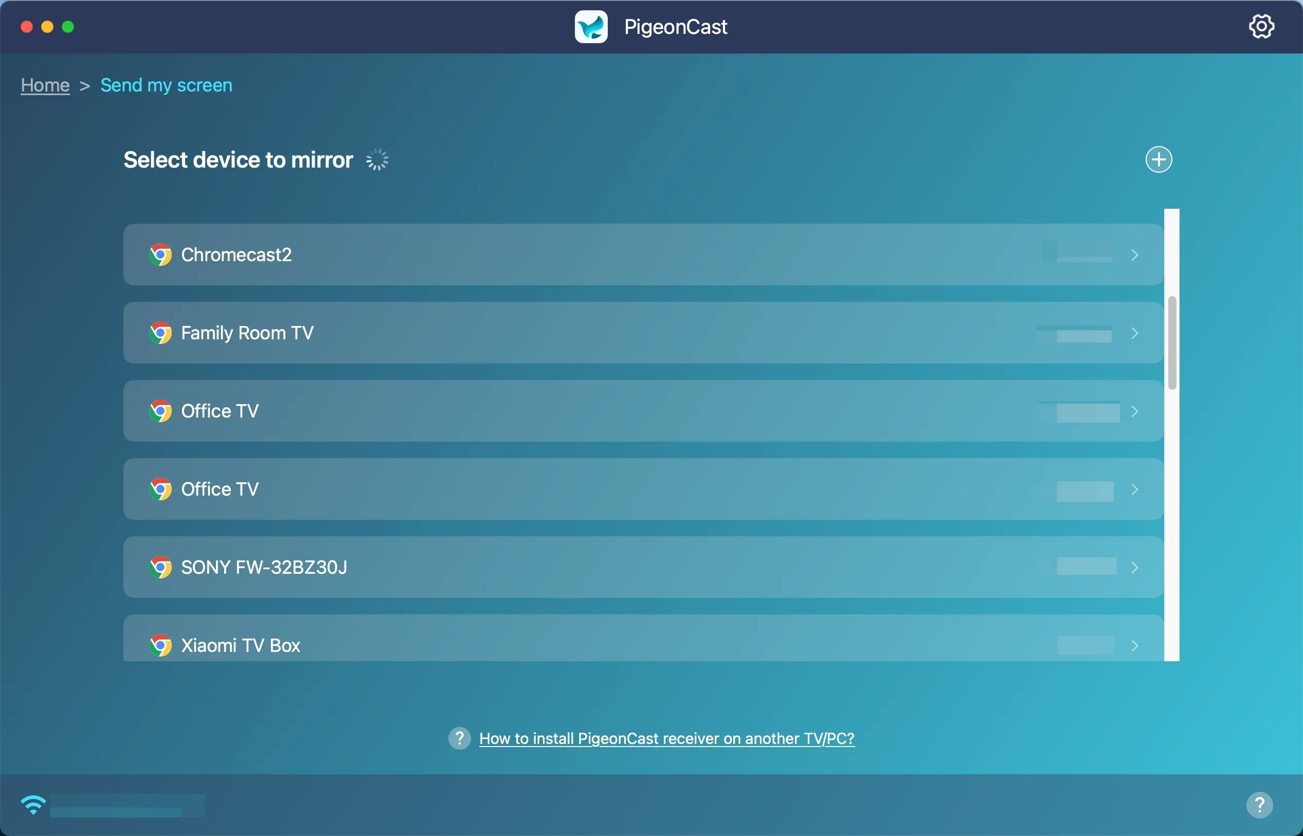 PigeonCast detects many devices to connect to
