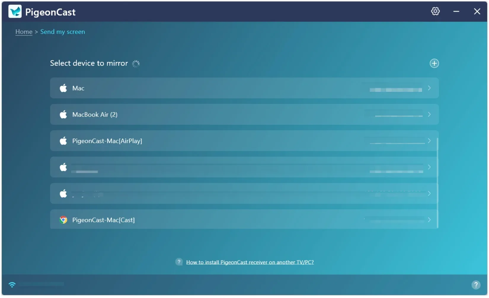 device list in PigeonCast app