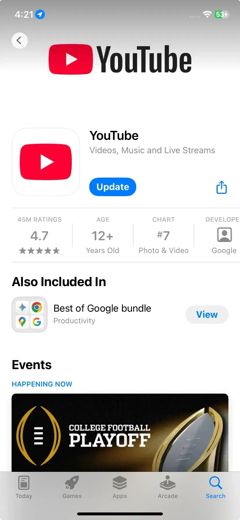 Update from app store