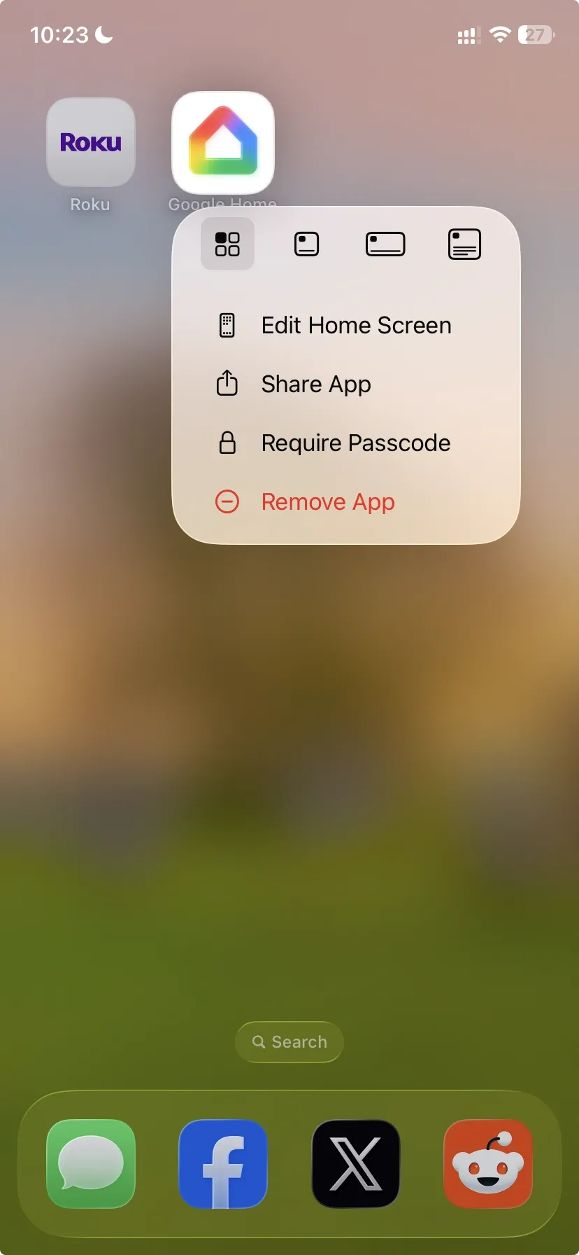 Delete App option iPhone