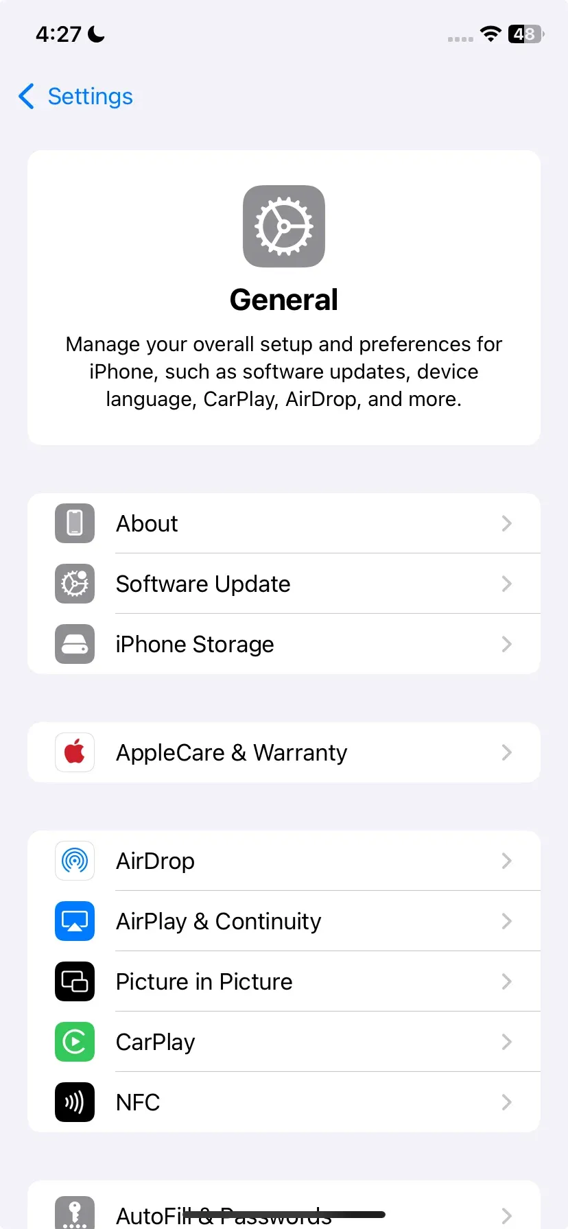 access iPhone's Settings menu for system update