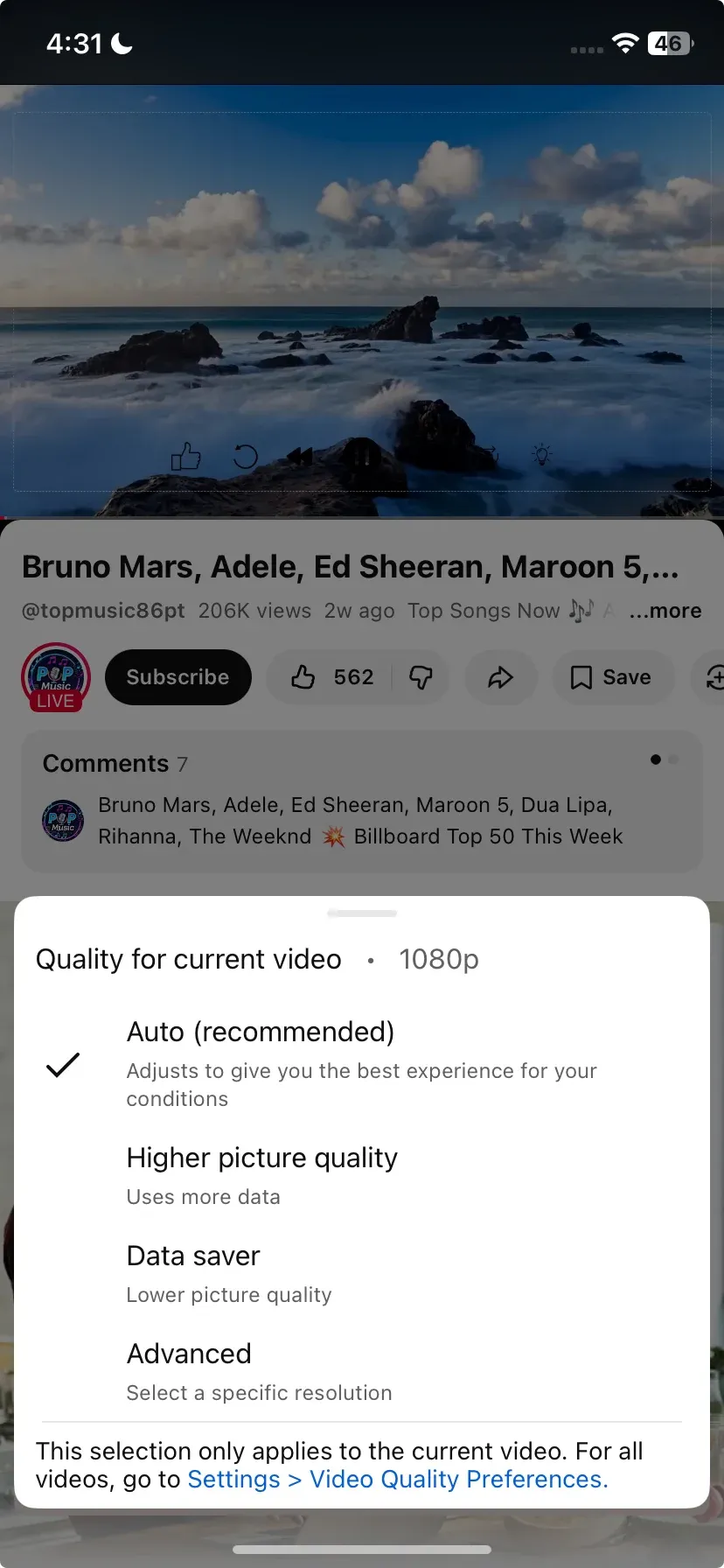 adjust the quality of a YouTube video
