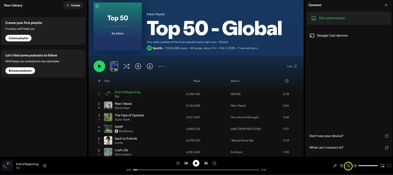 find Spotify Connect icon at the bottom