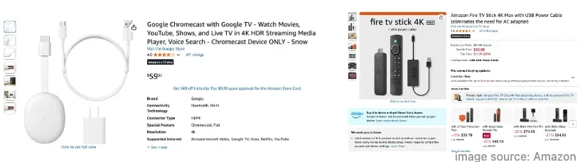 Amazon prices of FireStick & Chromecast
