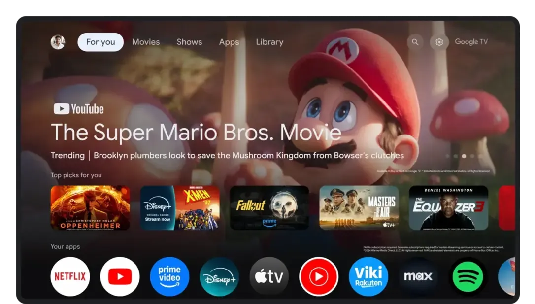 Google TV interface