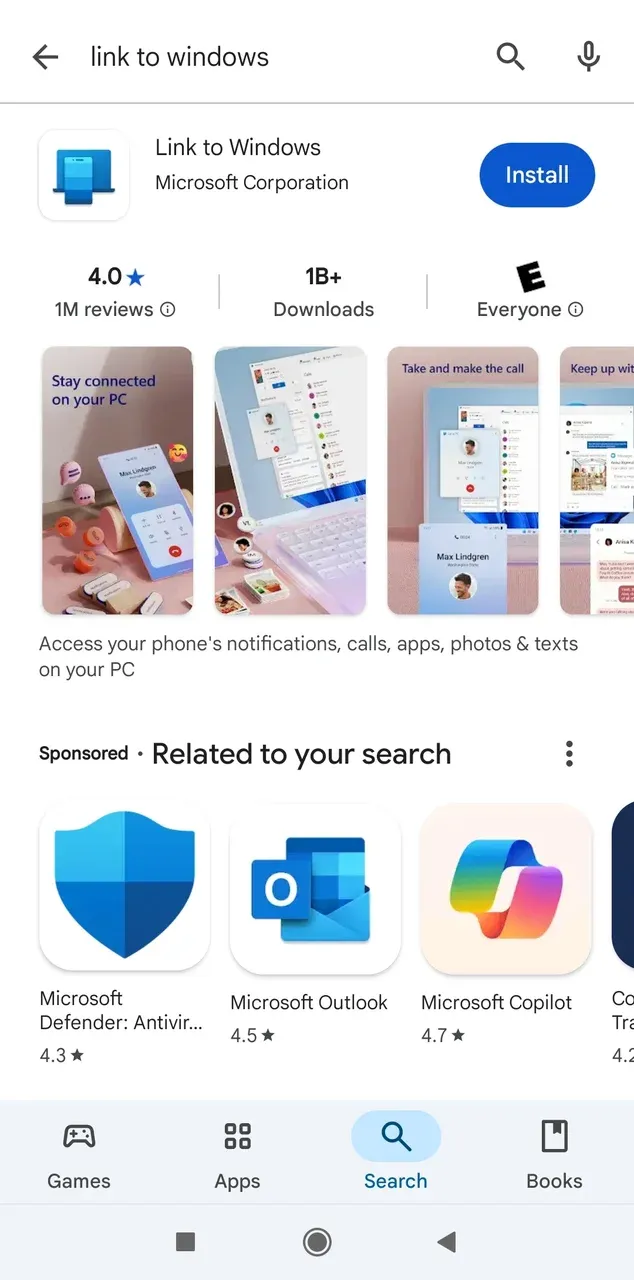 find Link to Windows in the Google Play Store