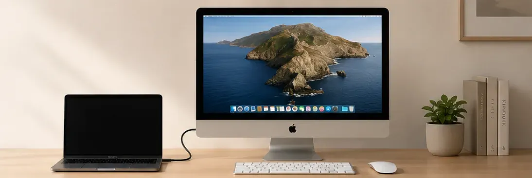 Connect a MacBook to an iMac on a desk