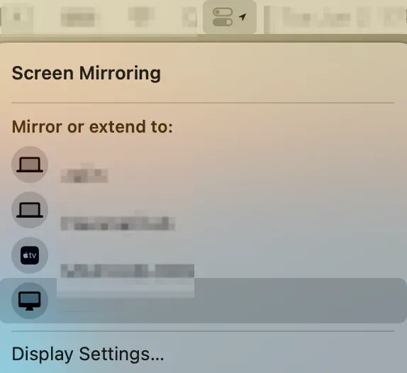 Choose the iMac from the Screen Mirroring list on MacBook