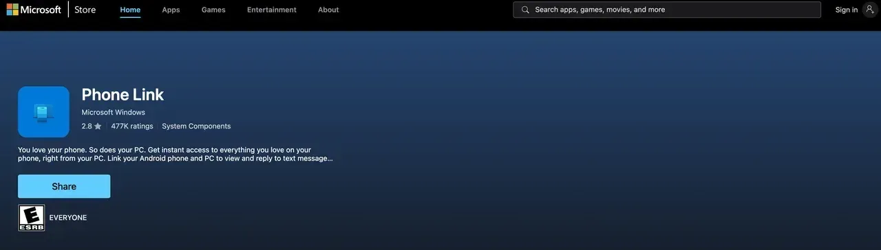 download Phone Link from Microsoft Store