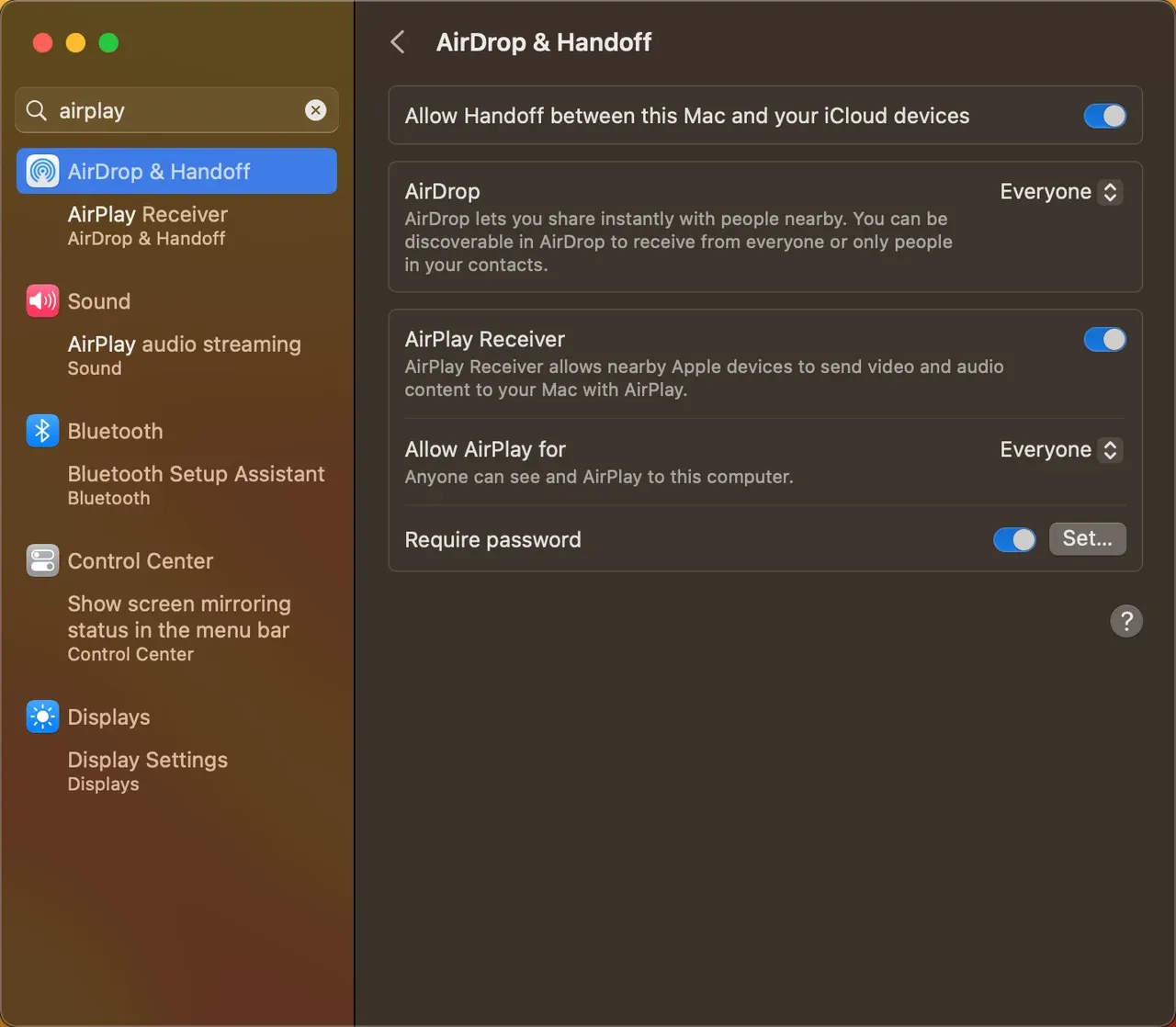 turn on AirPlay Receiver