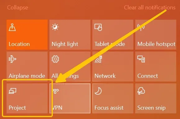 Project menu in the Quick Settings