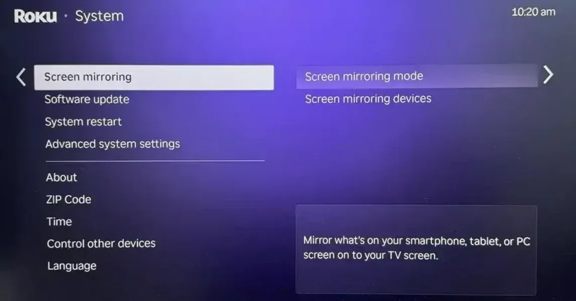 enable screen mirroring on Roku
