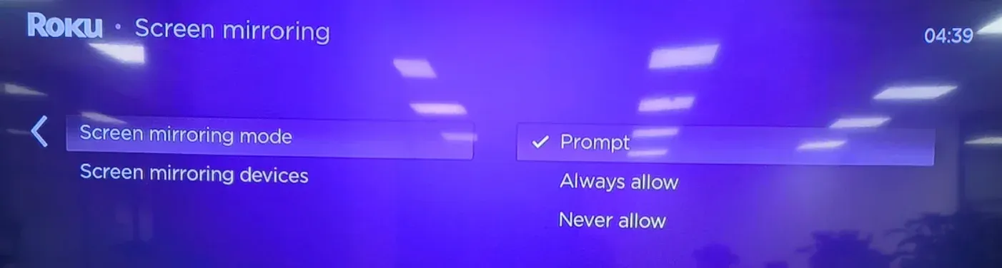 Roku screen mirroring mode