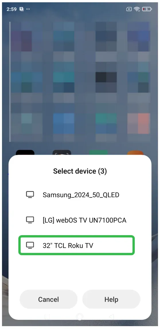 choose Roku TV on Android phone