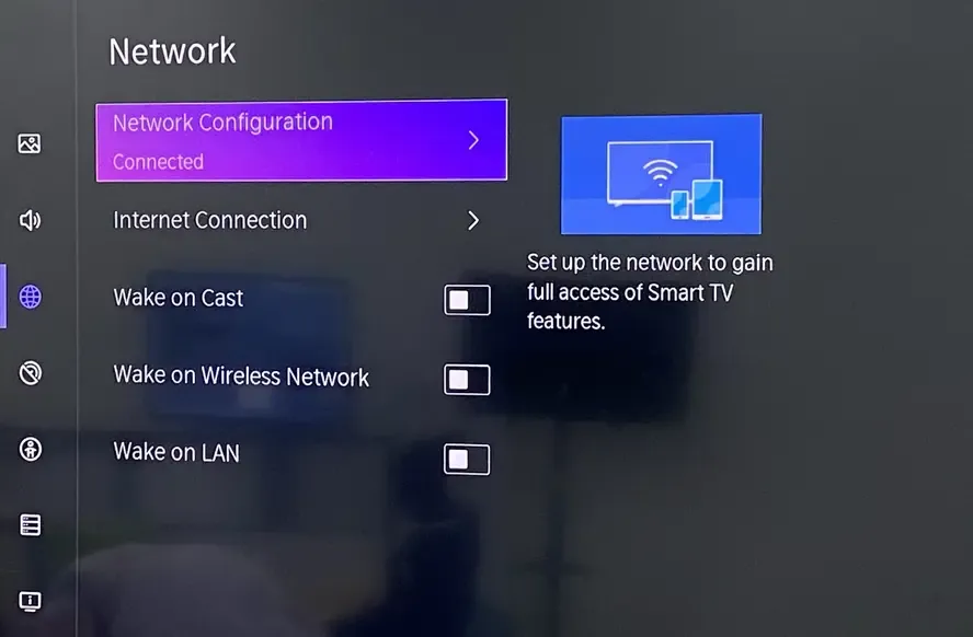 WiFi settings on TV