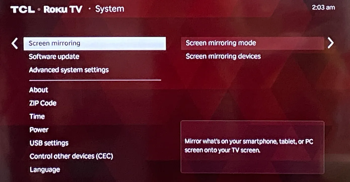 choose Screen mirroring mode