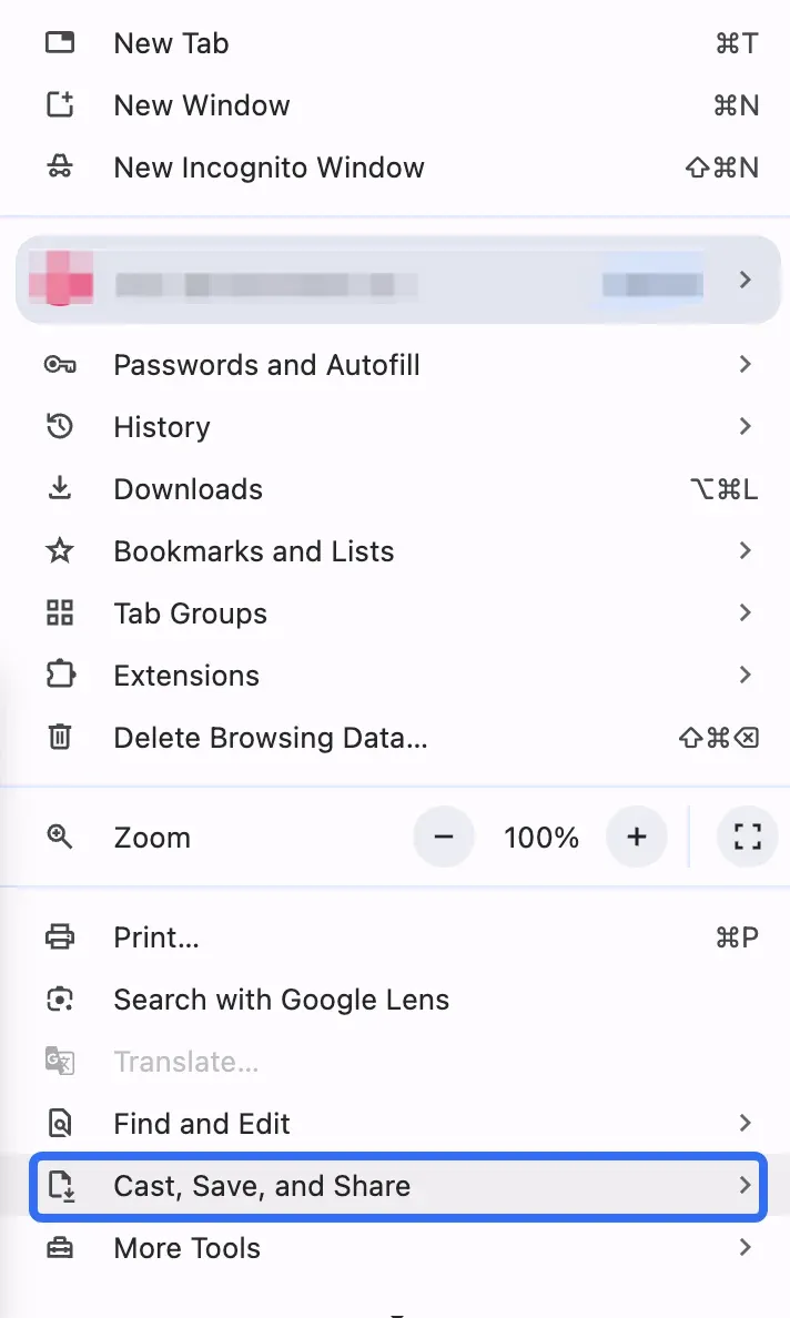 find Cast option on Google Chrome