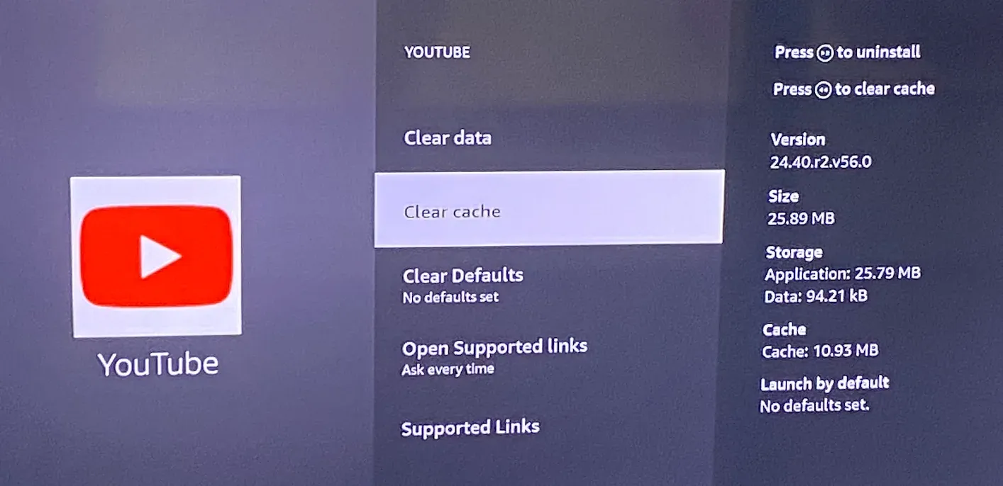clear app cache on Fire TV