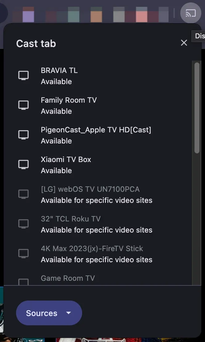 choose the receiving device from the list