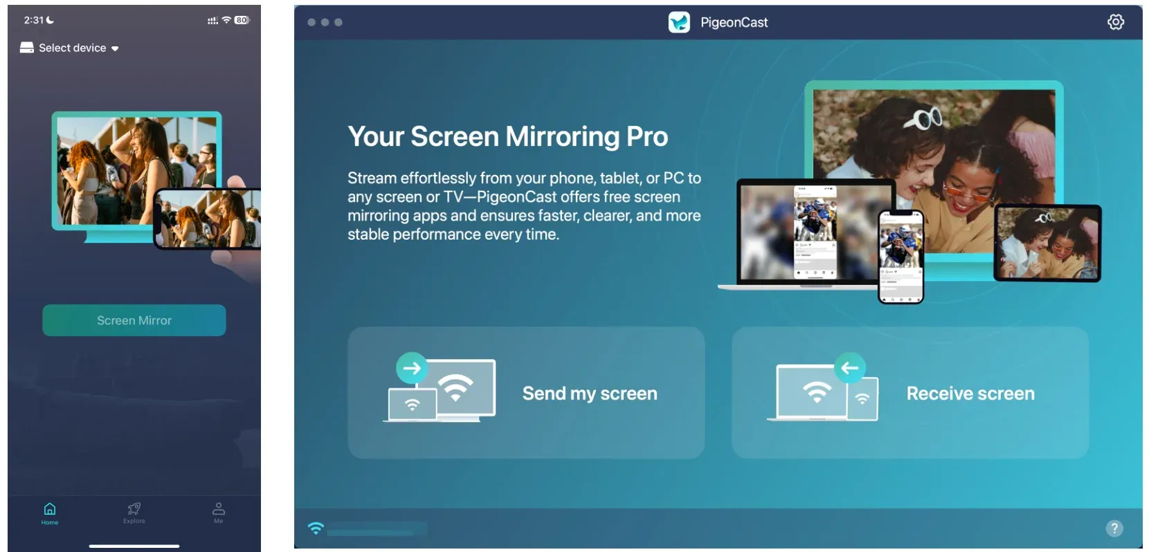 PigeonCast app for phone and computer