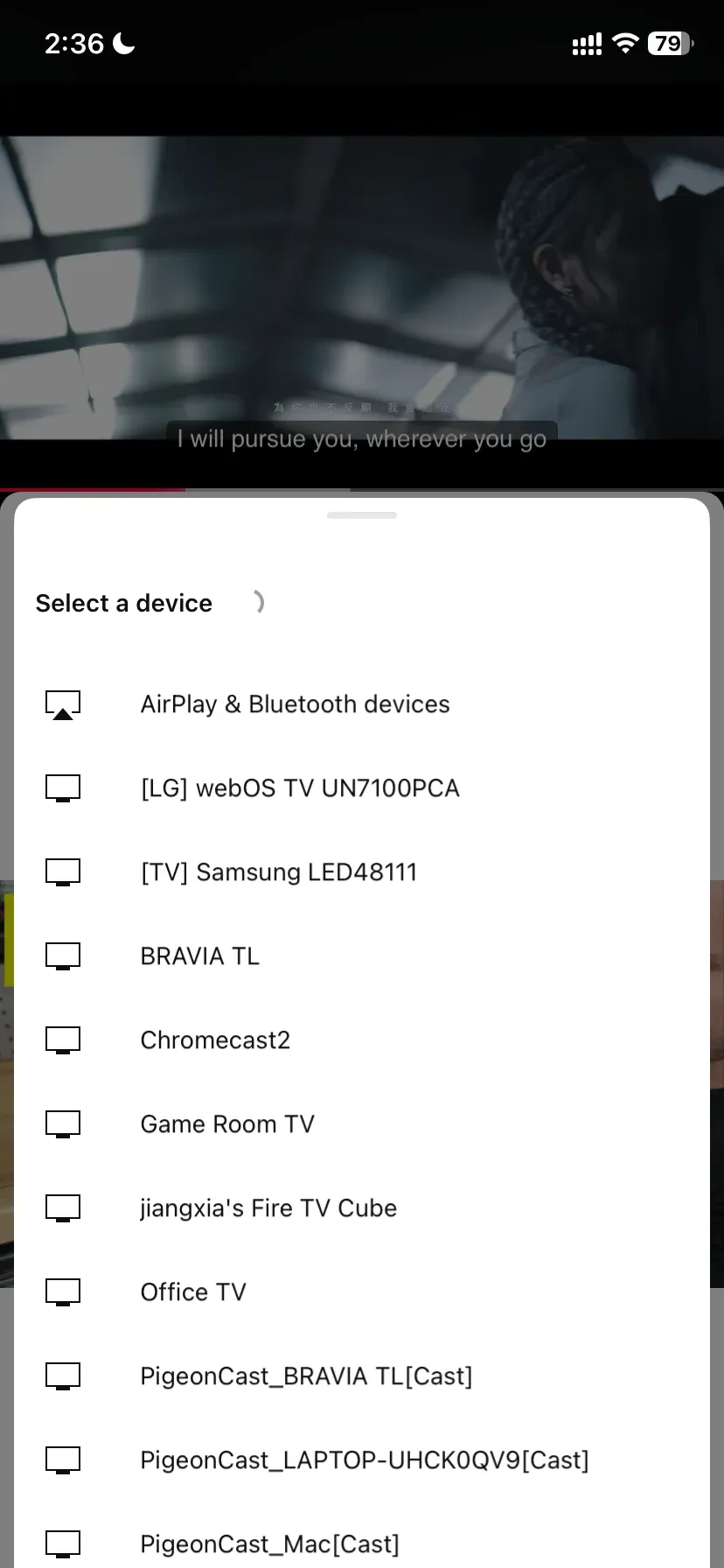 choose compatible device from the list in YouTube app