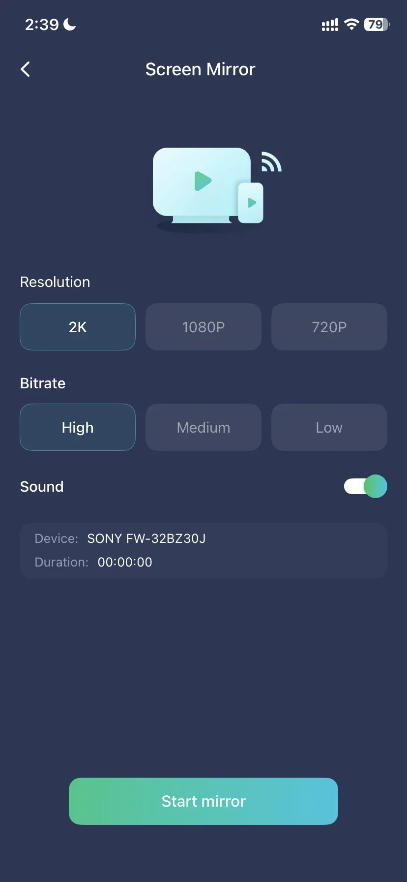 start screen mirroring via PigeonCast