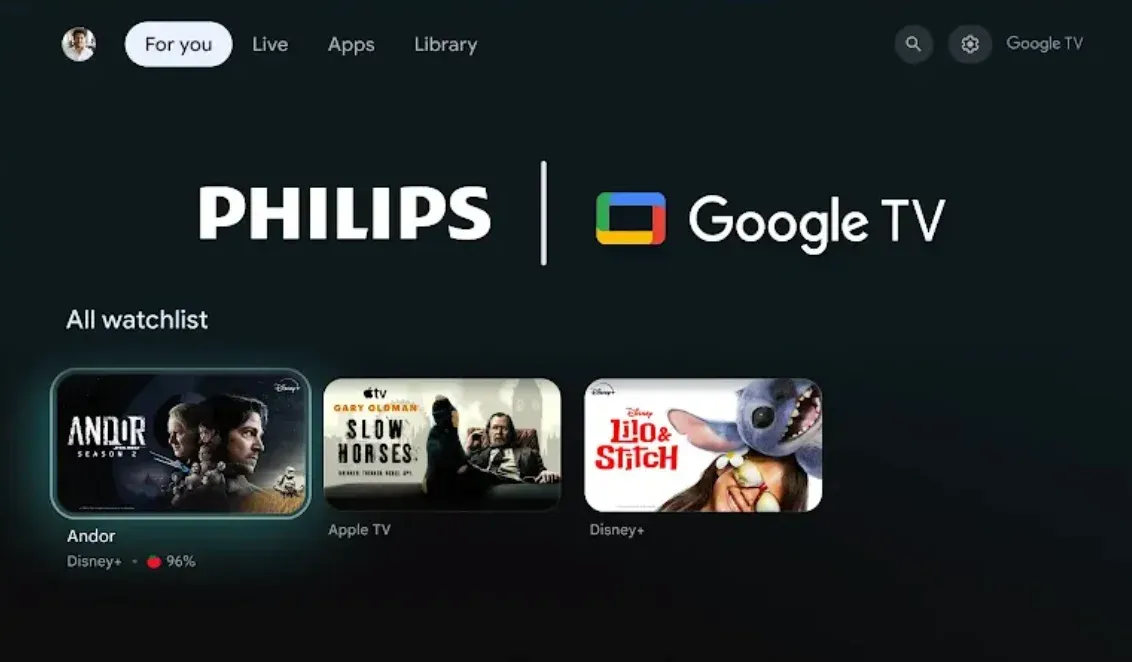 Google TV home screen and interface