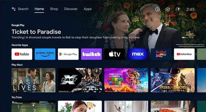 Android TV home screen and interface