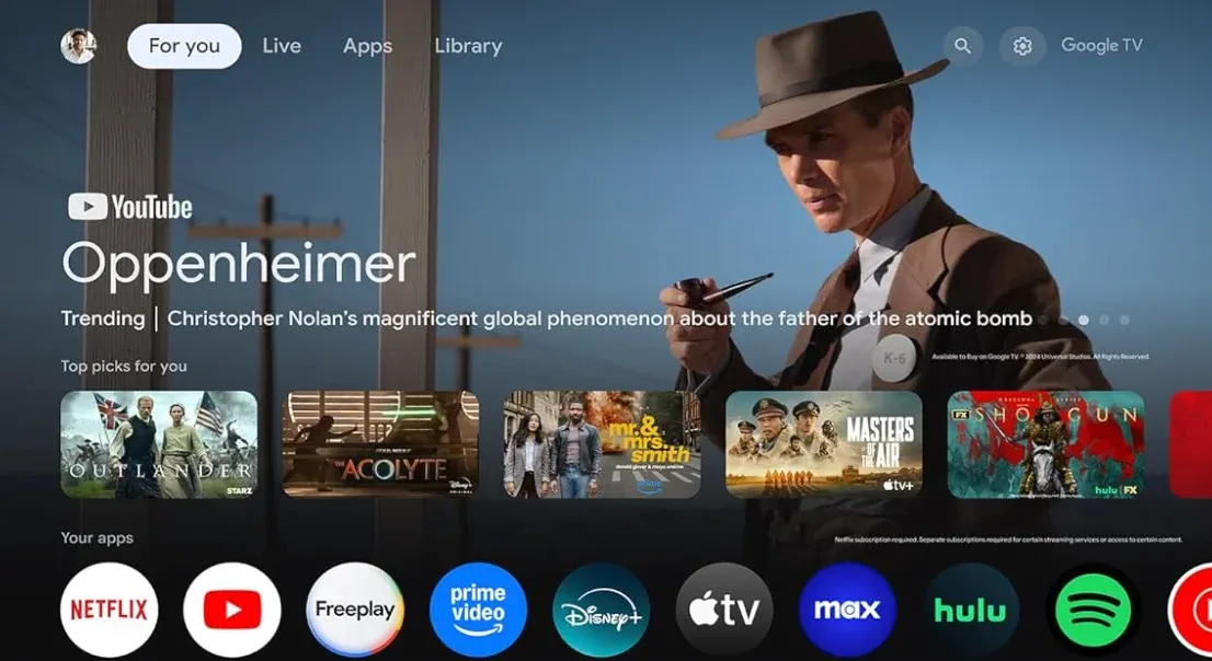 Google TV interface