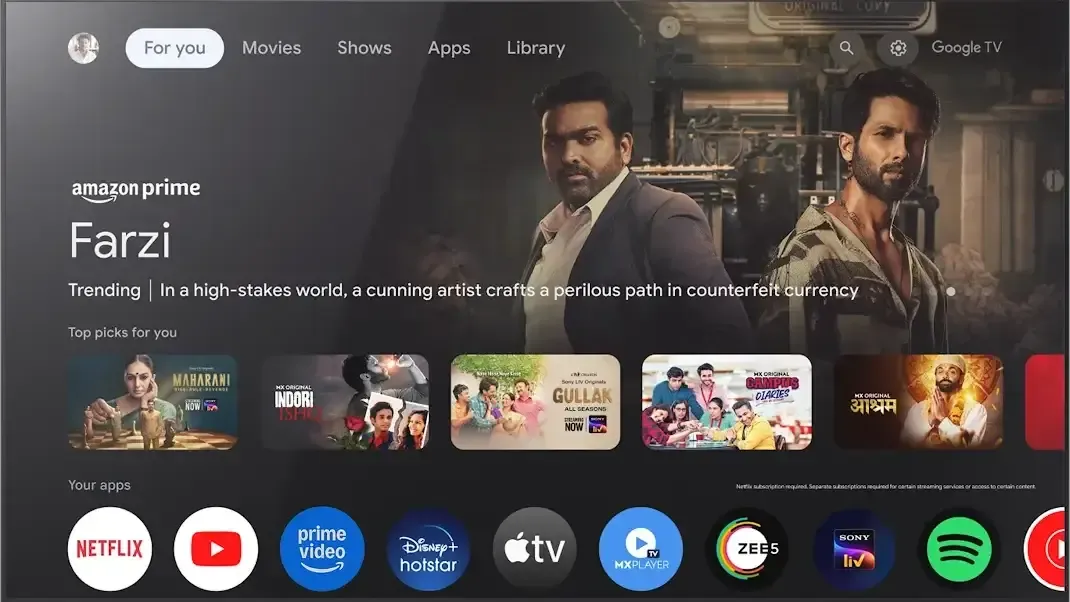 Google TV interface