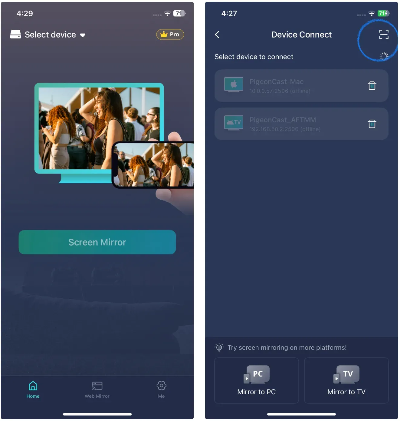 PigeonCast for iPhone screen mirroring