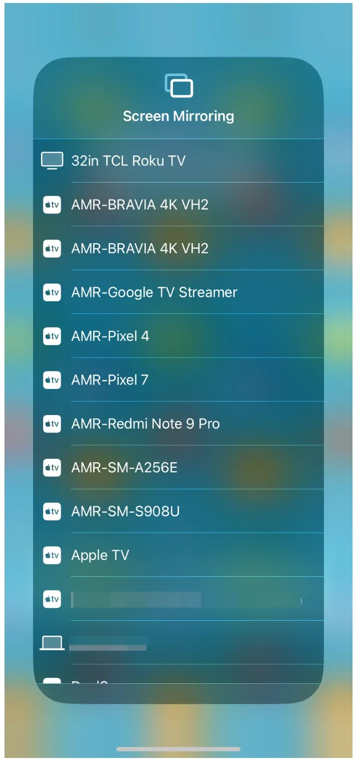 AirPlay-compatible device list