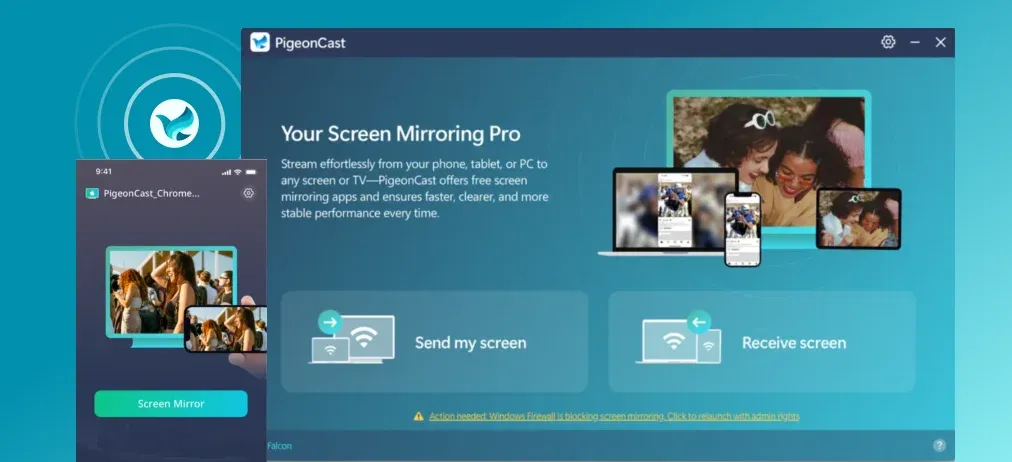 launch PigeonCast on phone and laptop