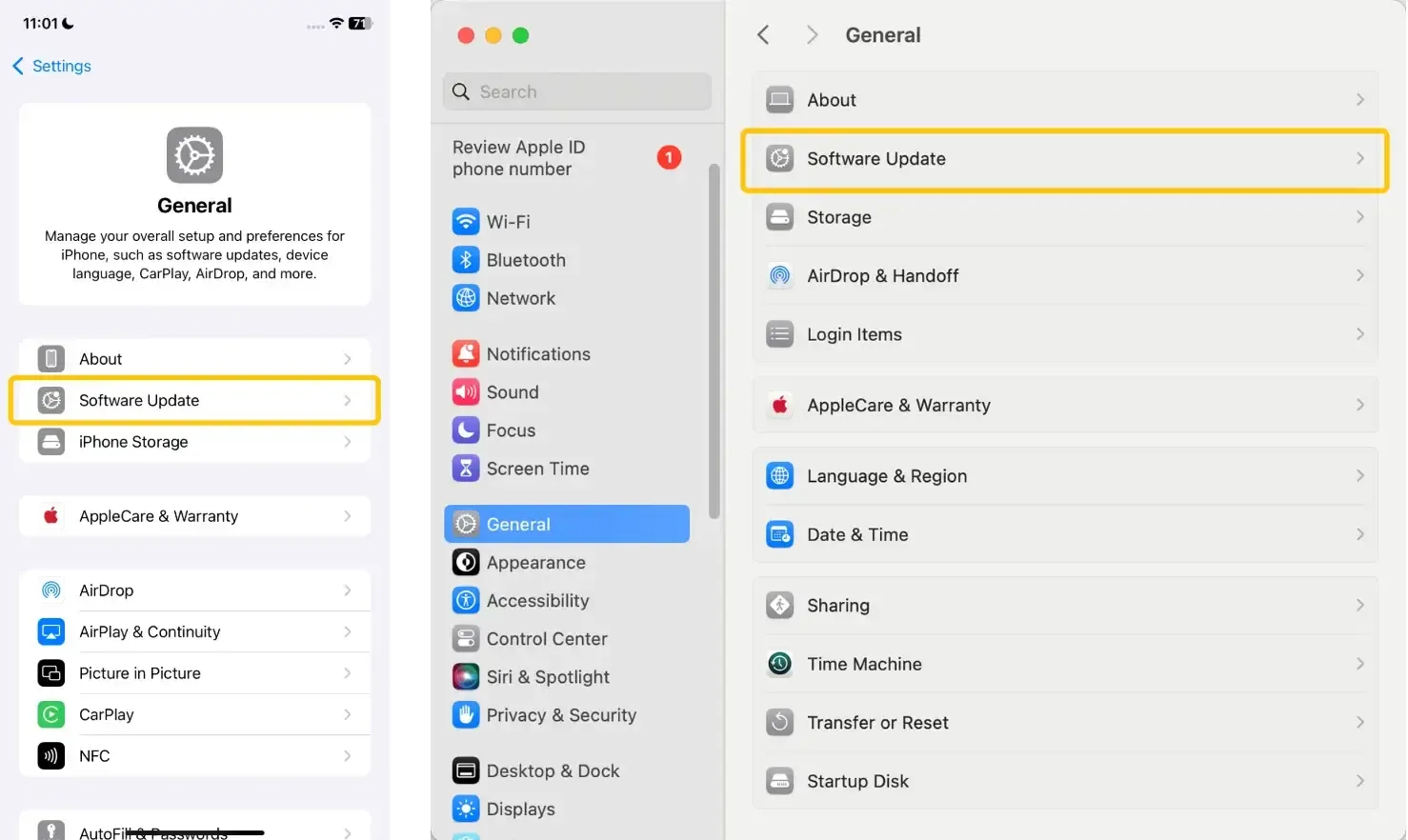 Update options on Apple devices