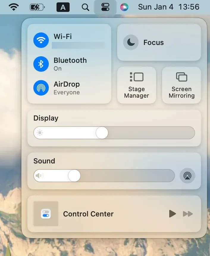 Control Center on Mac