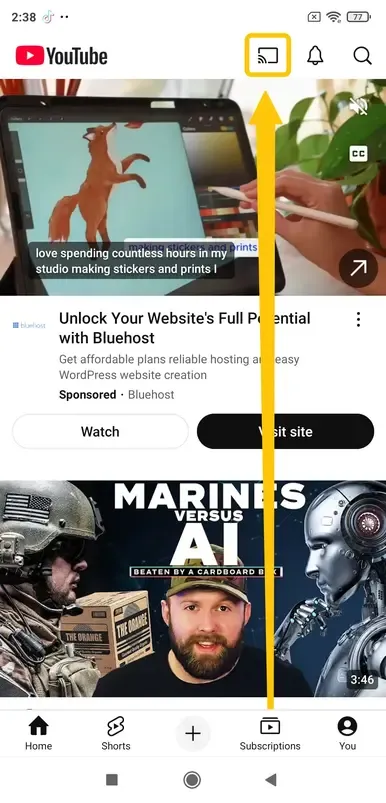 AirPlay icon in the YouTube