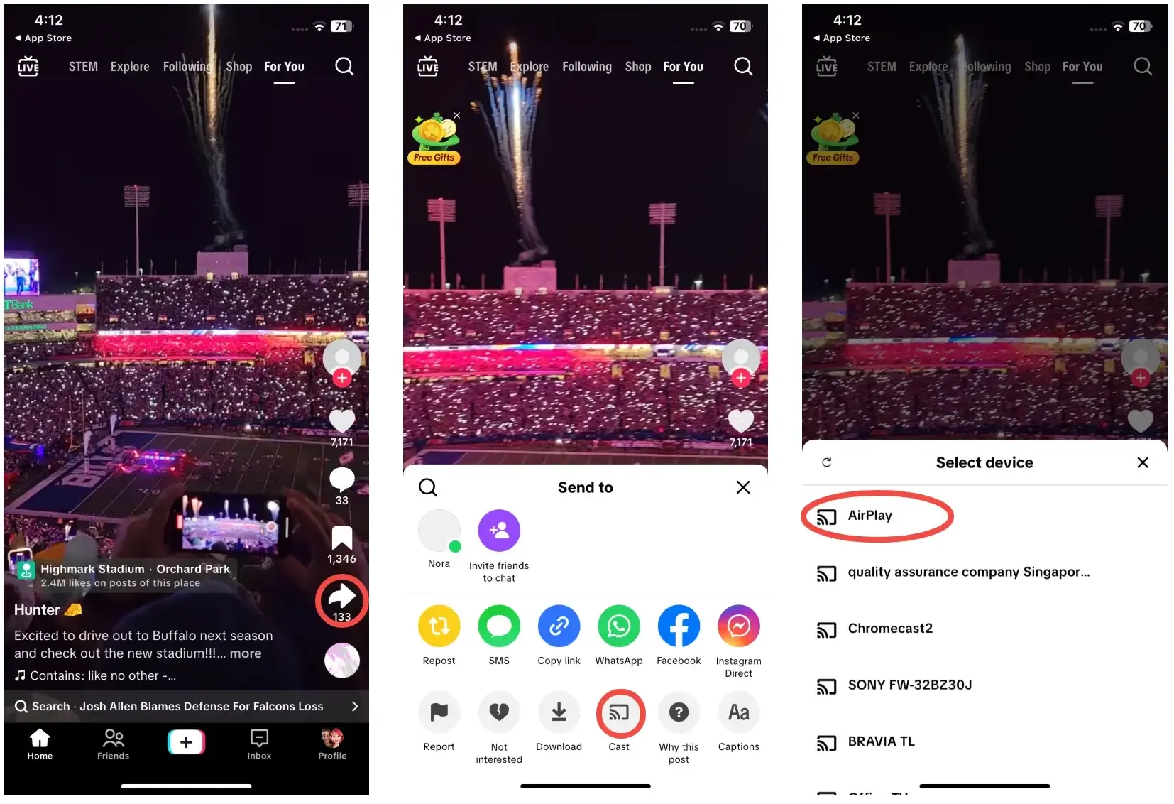 find AirPlay option in TikTok app